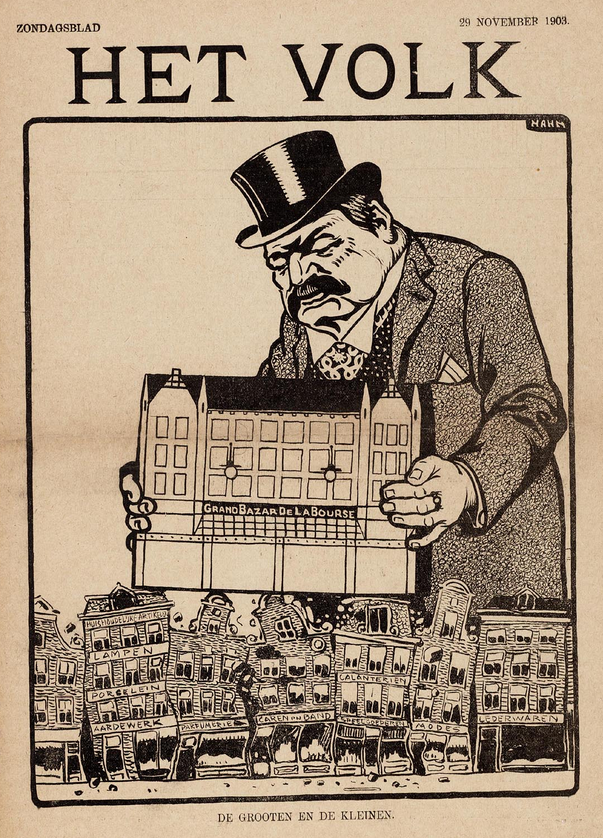 A political cartoon from 1908 criticizing large scale redevelopment projects.